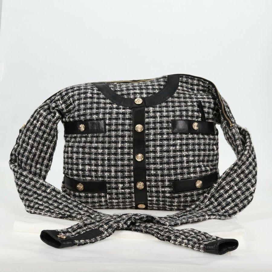 【日本直送】香奈兒 (CHANEL) 女童香奈兒外套單肩包斜紋軟呢黑白 CC 正品 126244SAV-11