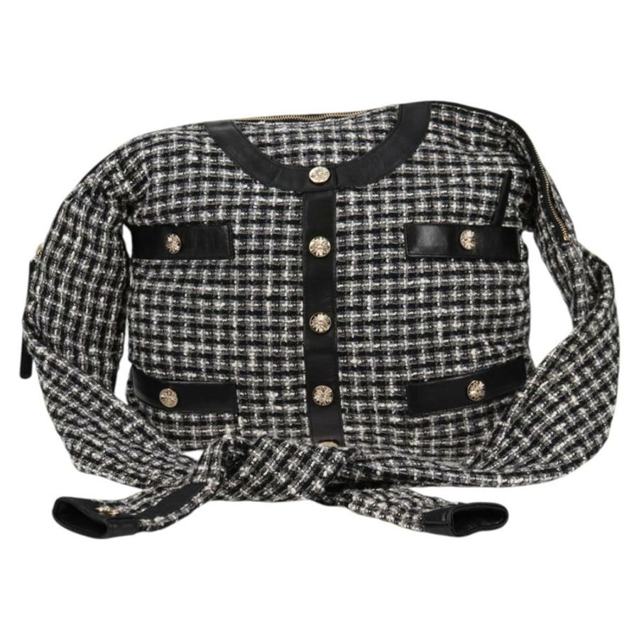 【日本直送】香奈兒 (CHANEL) 女童香奈兒外套單肩包斜紋軟呢黑白 CC 正品 126244SAV-12