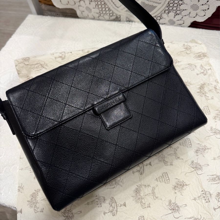 Chanel So black 魚子醬荔枝牛皮 兩用 Kelly 手提 單肩包-0