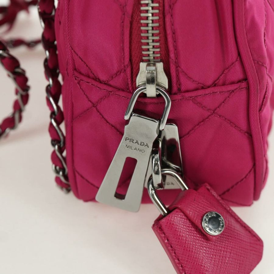 【日本直送】PRADA 尼龍粉紅銀色鏈條單肩包 正品 165354V-18