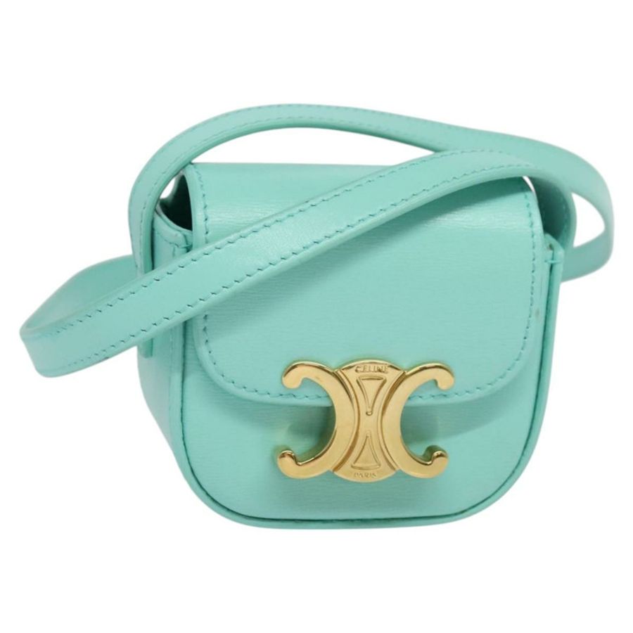 【日本直送】CELINE Triomphe Mini Claude 單肩包,淺藍色皮革,正品,貨號 114195SAV-0