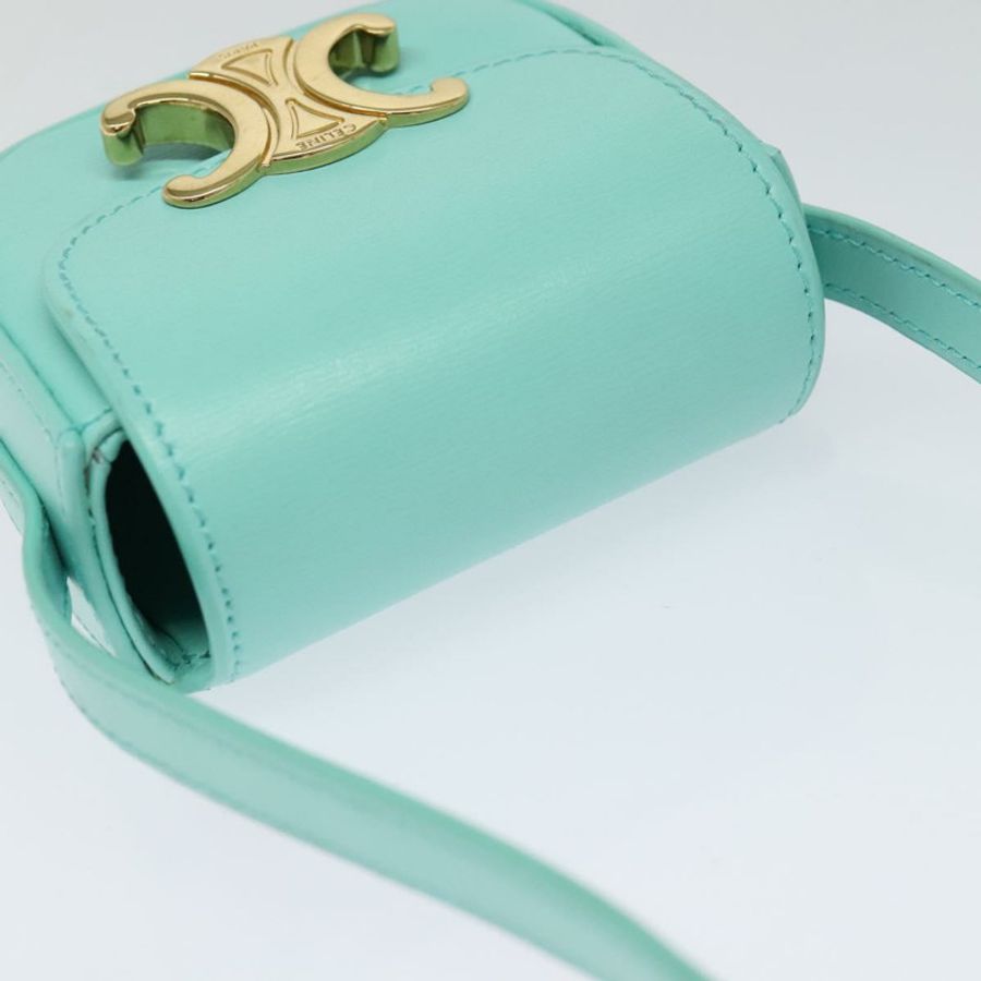 【日本直送】CELINE Triomphe Mini Claude 單肩包,淺藍色皮革,正品,貨號 114195SAV-5