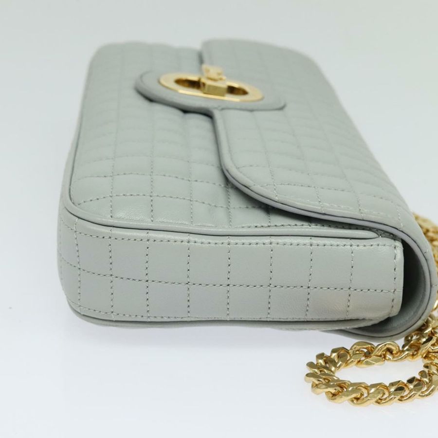【日本直送】CELINE 絎縫鏈條單肩包 羊皮 灰色 金色 Auth mr1084SAV-3