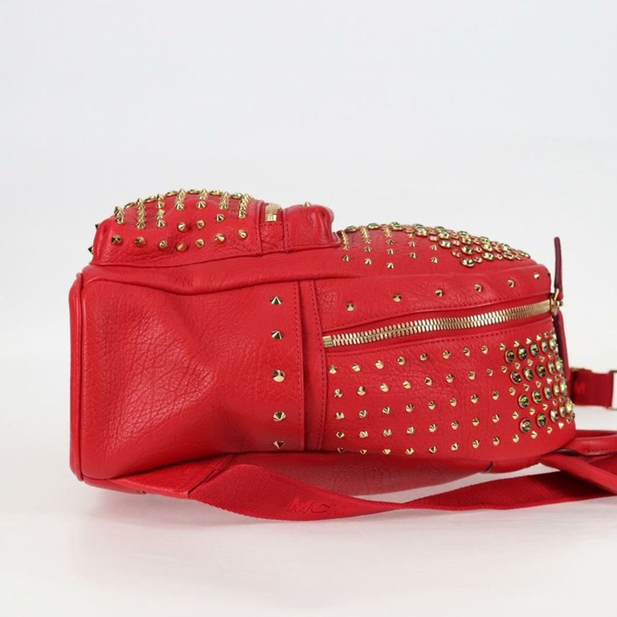 【日本直送】MCM Logoogram Vicetos 鉚釘雙肩包 皮革 紅色 金色 正品 126799V-3