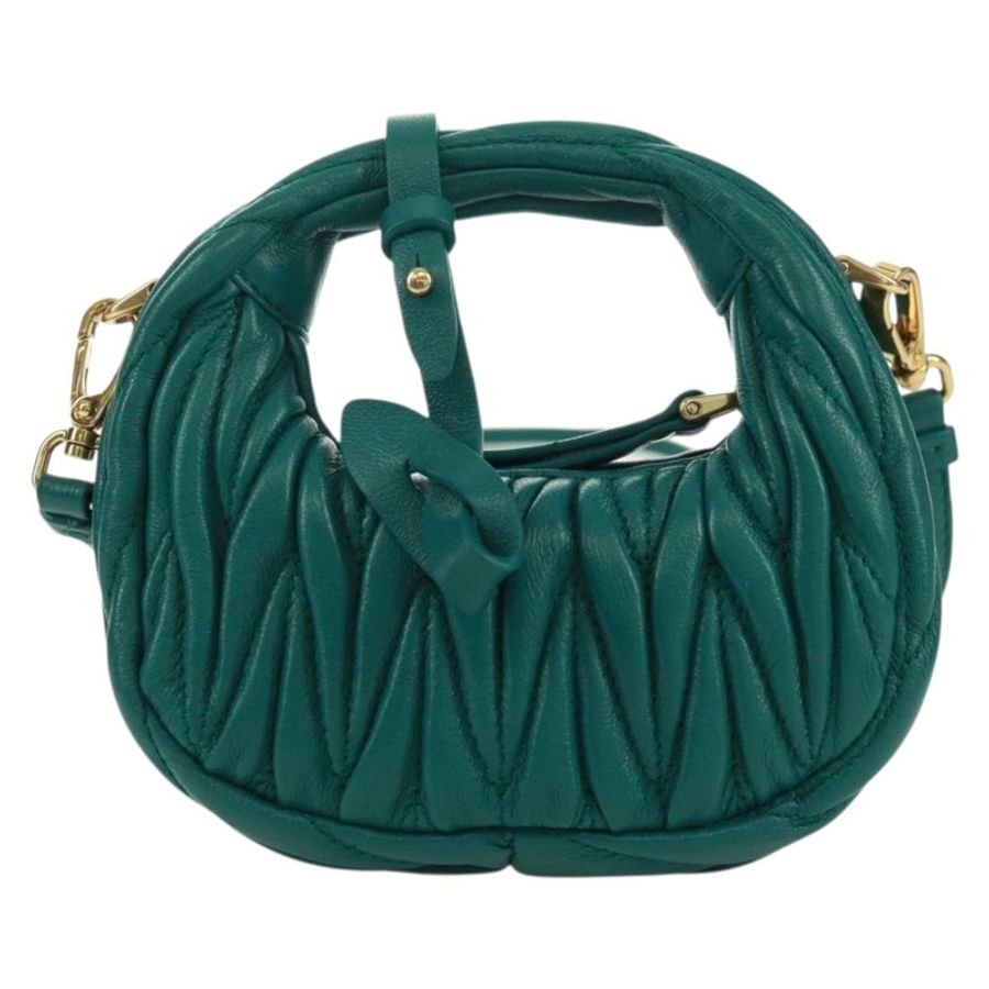 【日本直送】Miu Miu Matelasse Micro Hobo 單肩包,皮革材質,綠色/金色,正品,貨號 168972SM-1