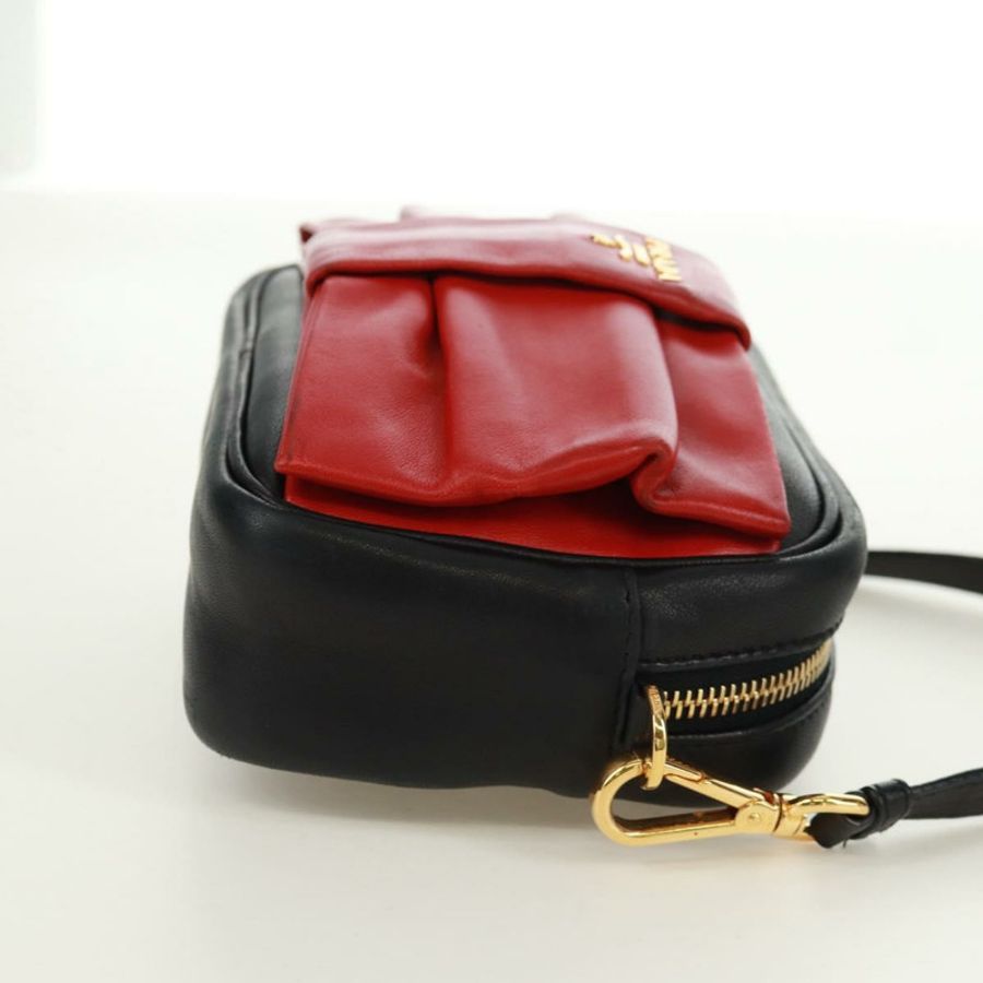 【日本直送】PRADA 緞帶單肩包,皮革材質,黑色、紅色、金色,正品編號 171555V-3