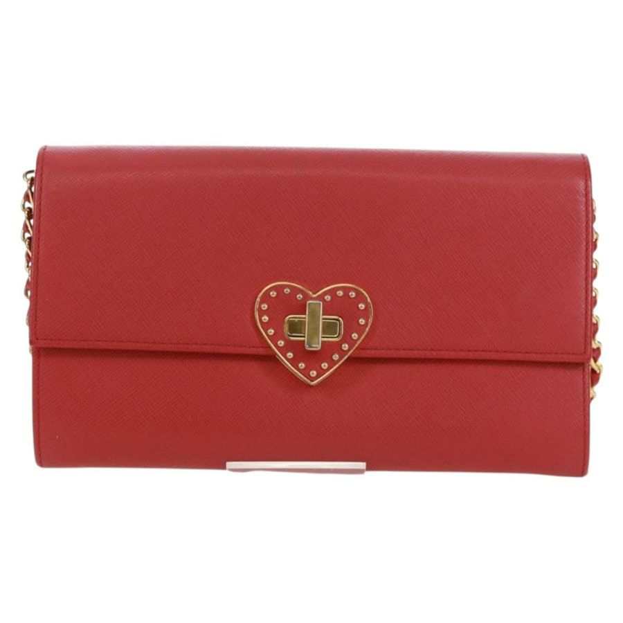【日本直送】PRADA 鏈條肩包皮夾 Safiano 皮革 紅色 金色 Auth 168938V-12