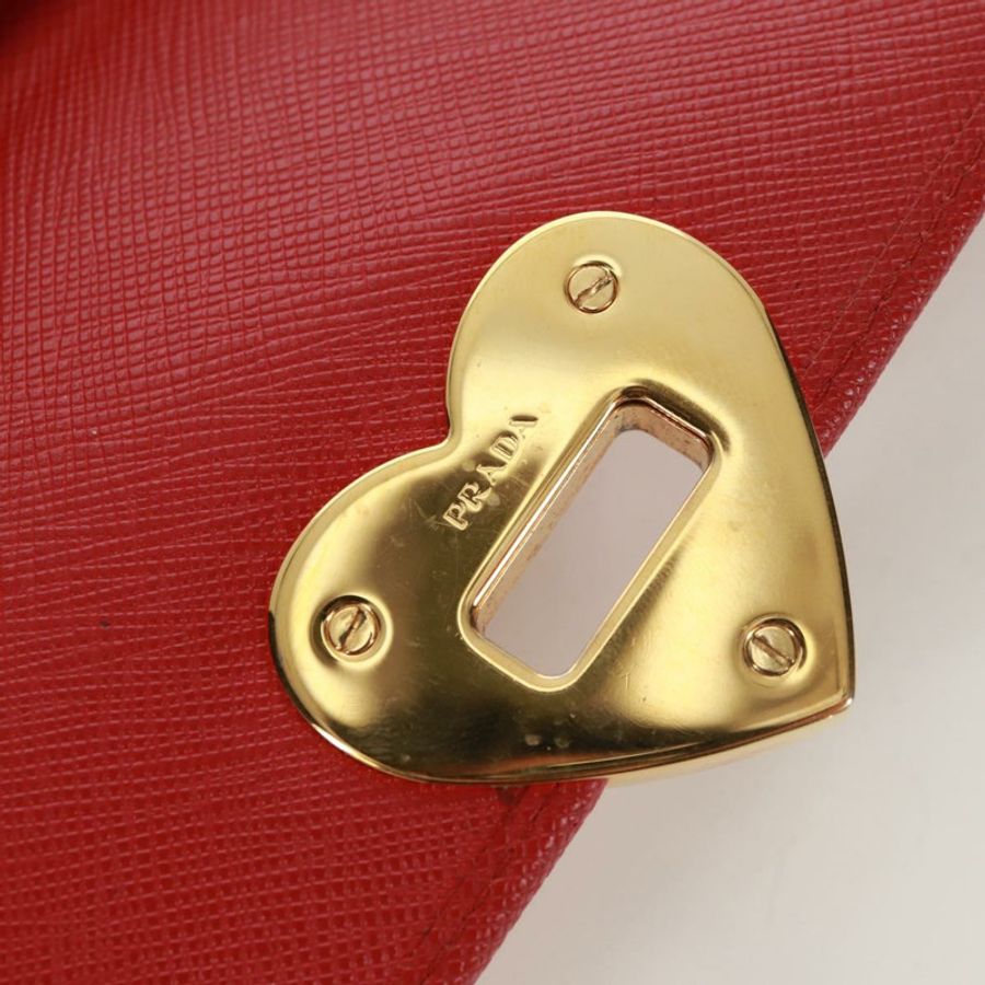 【日本直送】PRADA 鏈條肩包皮夾 Safiano 皮革 紅色 金色 Auth 168938V-21