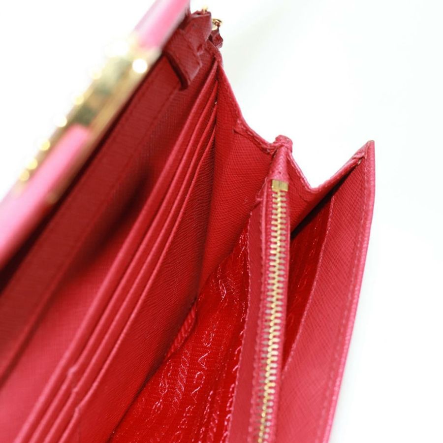 【日本直送】PRADA 鏈條肩包皮夾 Safiano 皮革 紅色 金色 Auth 168938V-27