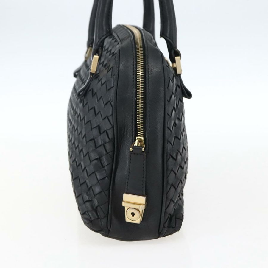 【日本直送】BOTTEGA VENETA INTRECCIATO 手提包 皮革 黑色 金色 Auth mr2087-2