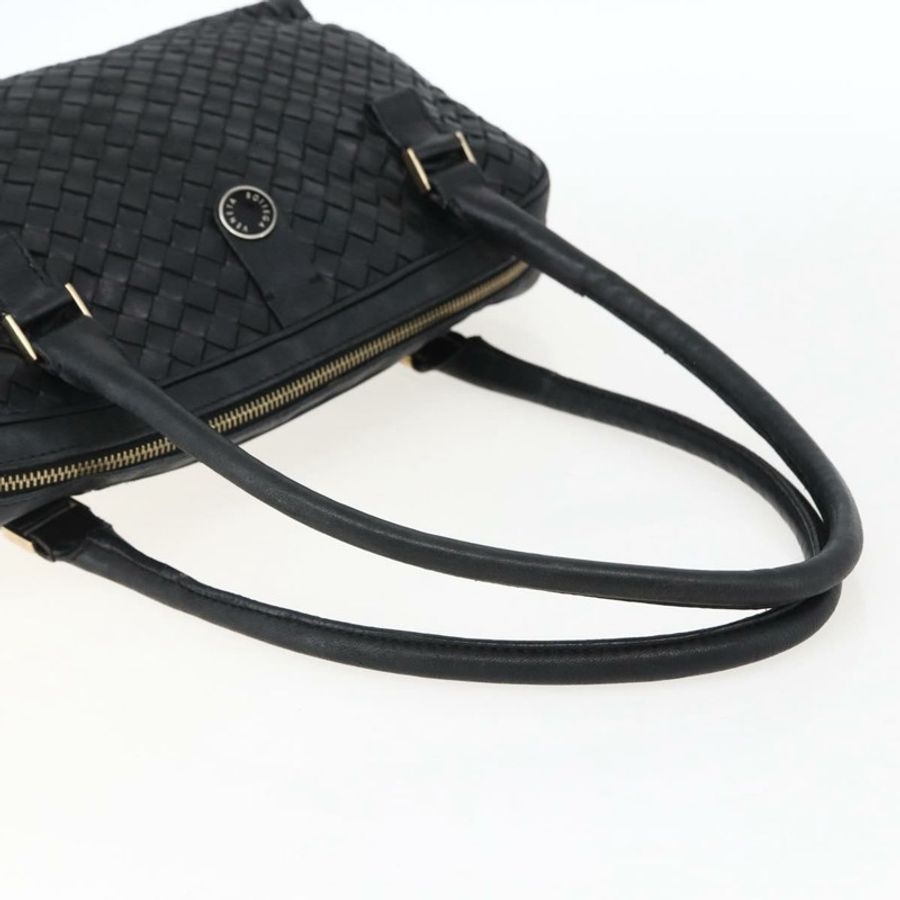 【日本直送】BOTTEGA VENETA INTRECCIATO 手提包 皮革 黑色 金色 Auth mr2087-6