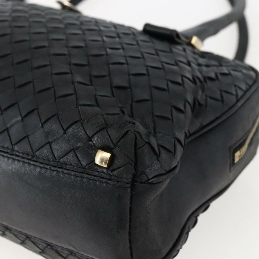 【日本直送】BOTTEGA VENETA INTRECCIATO 手提包 皮革 黑色 金色 Auth mr2087-7