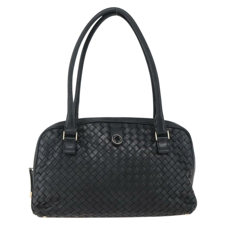 【日本直送】BOTTEGA VENETA INTRECCIATO 手提包 皮革 黑色 金色 Auth mr2087-12