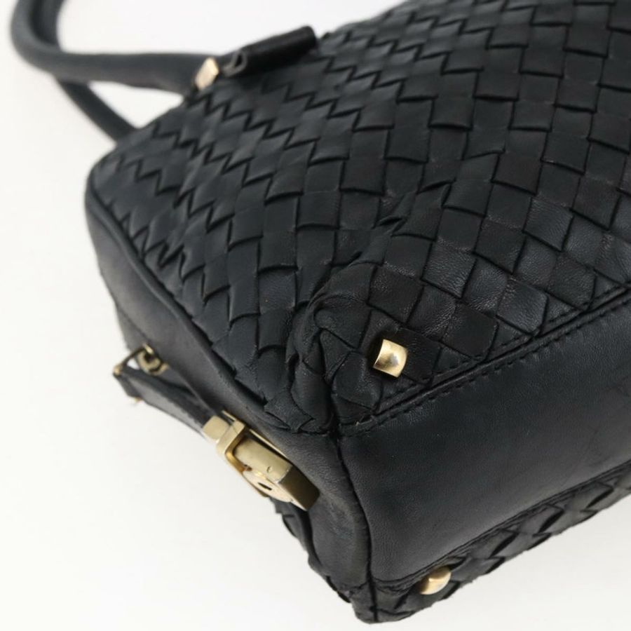 【日本直送】BOTTEGA VENETA INTRECCIATO 手提包 皮革 黑色 金色 Auth mr2087-14