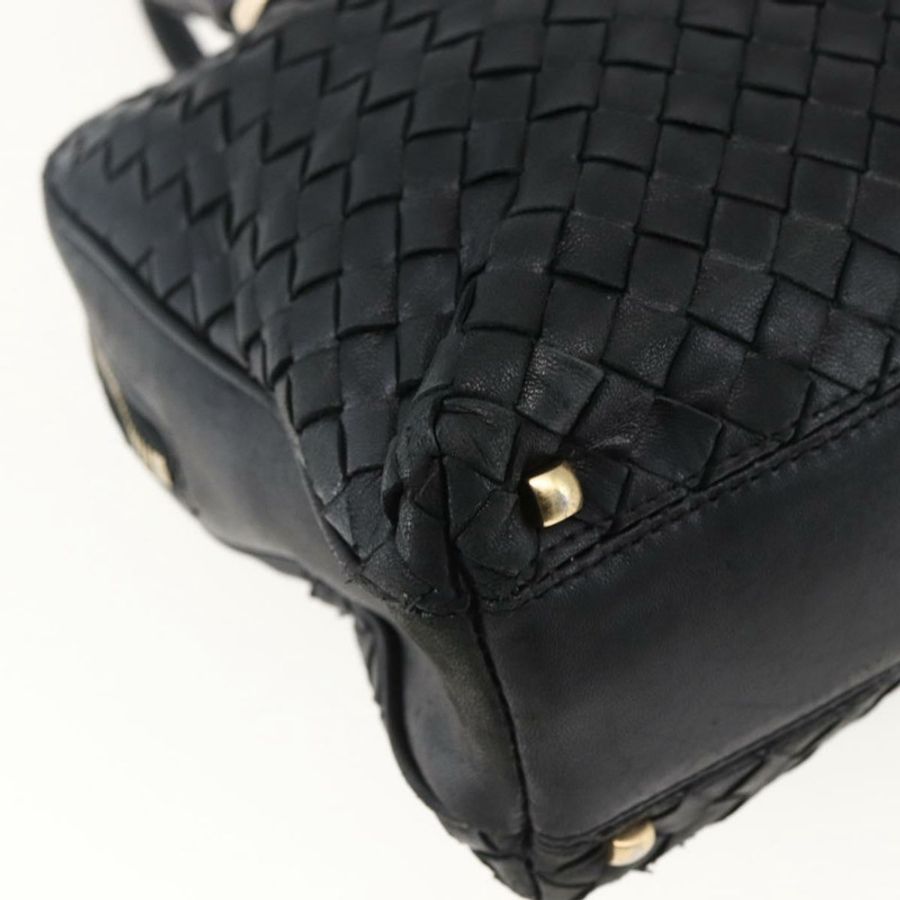【日本直送】BOTTEGA VENETA INTRECCIATO 手提包 皮革 黑色 金色 Auth mr2087-16