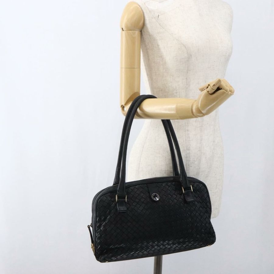 【日本直送】BOTTEGA VENETA INTRECCIATO 手提包 皮革 黑色 金色 Auth mr2087-24