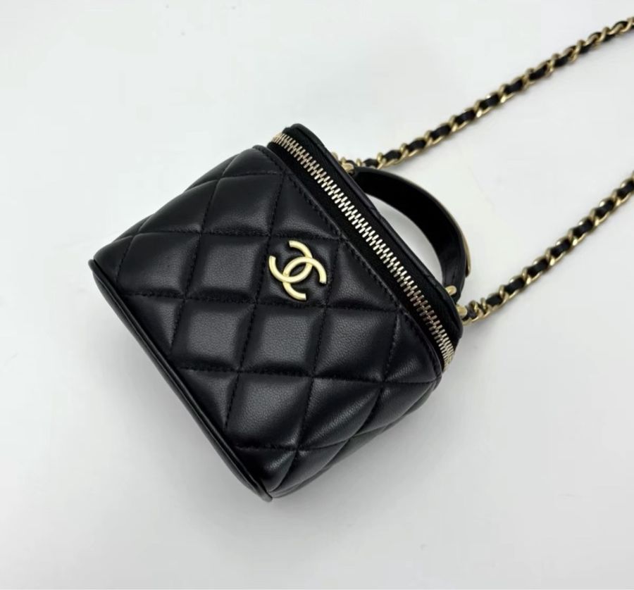 【97新 ✨ 全網最低價!】CHANEL/香奈兒22b 黑金 羊皮 金屬手柄mini手提單肩盒子包 晶片新款(下單前先詢問庫存❗️)-8