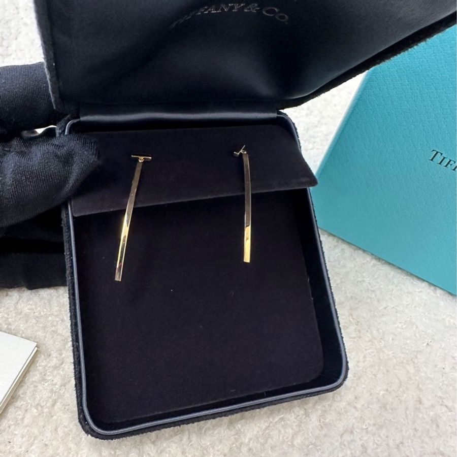 Tiffany 蒂芙尼 18K玫瑰金 微笑T系列 條形耳環,附盒,公-0