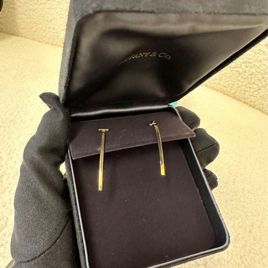 Tiffany 蒂芙尼 18K玫瑰金 微笑T系列 條形耳環,附盒,公-2