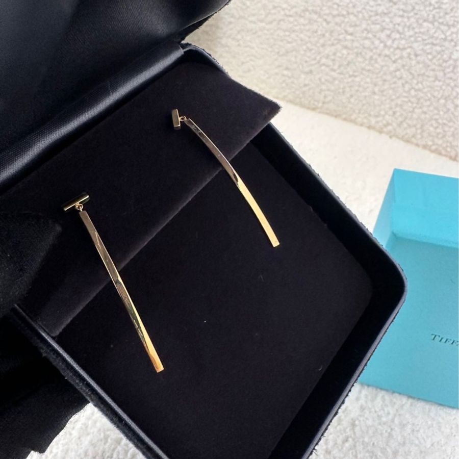 Tiffany 蒂芙尼 18K玫瑰金 微笑T系列 條形耳環,附盒,公-4