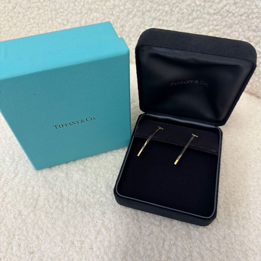 Tiffany 蒂芙尼 18K玫瑰金 微笑T系列 條形耳環,附盒,公-5