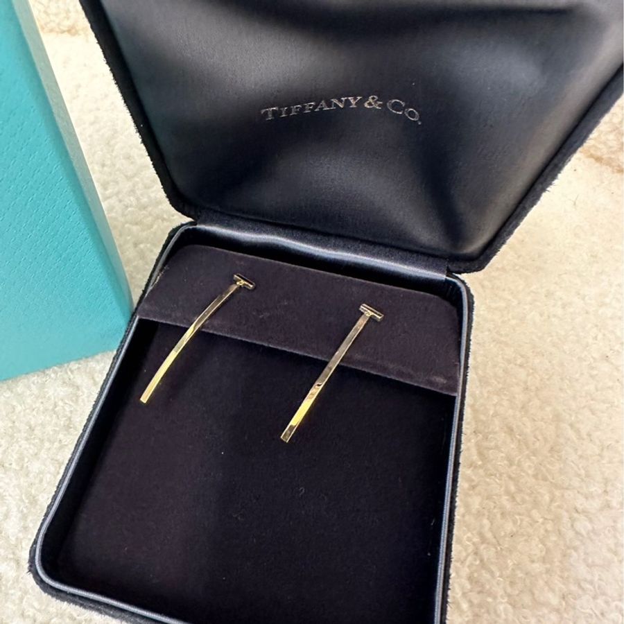 Tiffany 蒂芙尼 18K玫瑰金 微笑T系列 條形耳環,附盒,公-6