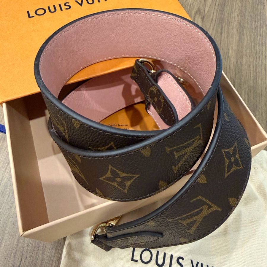 LV 寬背帶 經典 monogram 花紋 粉色 背帶 肩帶-5