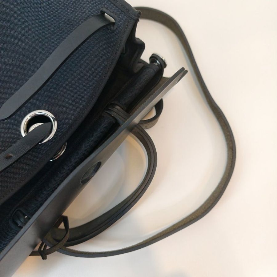 hermes 愛馬仕 herbag 黑色帆布拼皮 銀扣 尺寸:31*25*10cm-1