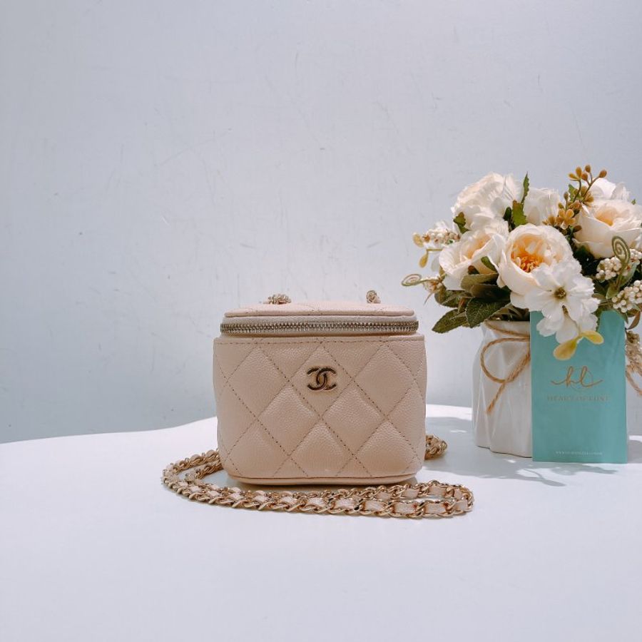 TW4749 Chanel 香奈兒 迷你裸色盒子斜背包Vanity Case With Chain Caviar Beige x GHW-0