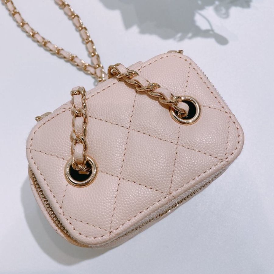 TW4749 Chanel 香奈兒 迷你裸色盒子斜背包Vanity Case With Chain Caviar Beige x GHW-14