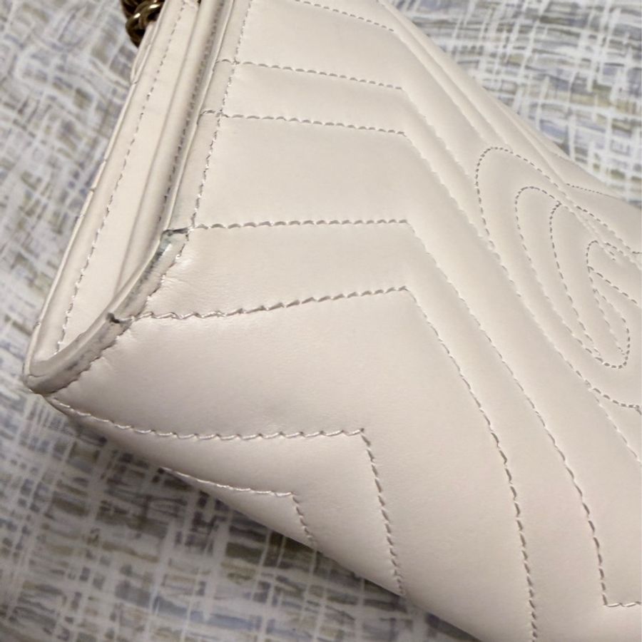 超低價 GUCCI MARMONT系列 仿舊金色雙G LOGO 山字紋WOC 米白金斜背WOC 包-15
