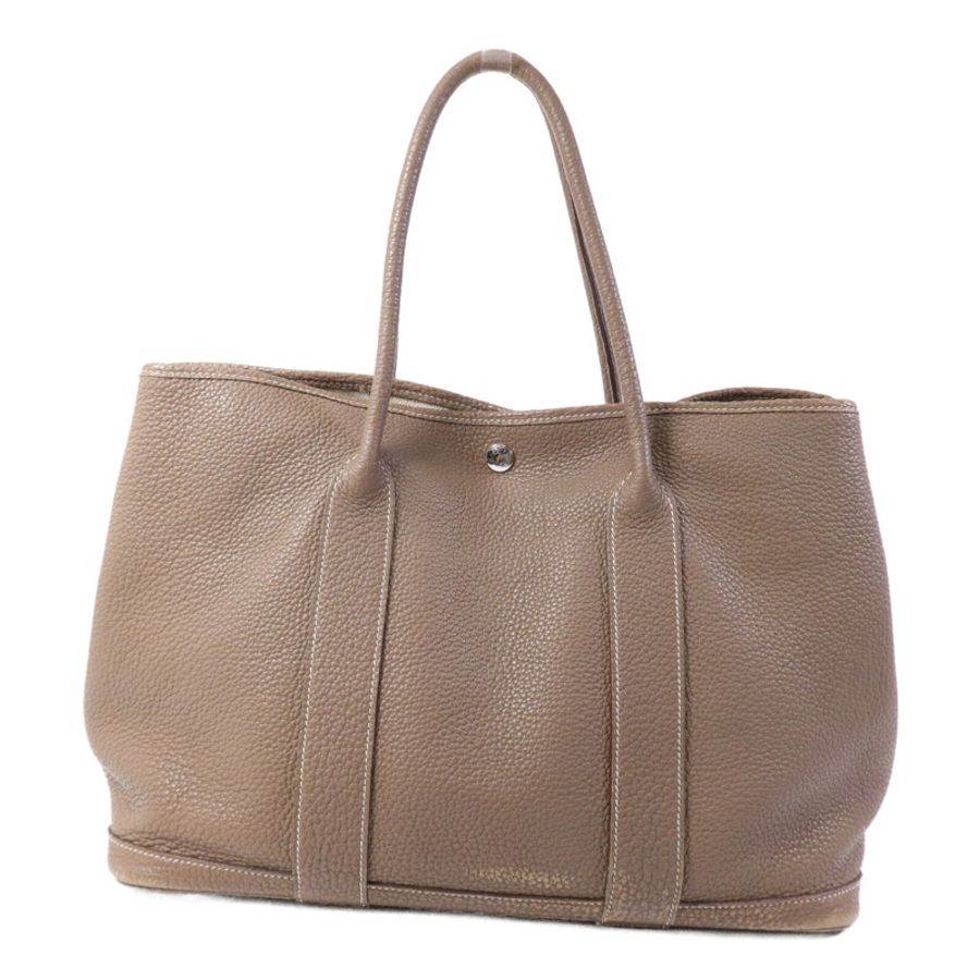 HERMES 【Hermes Fair】Clemence皮革GardenParty PM銀扣手挽袋Etoupe-1