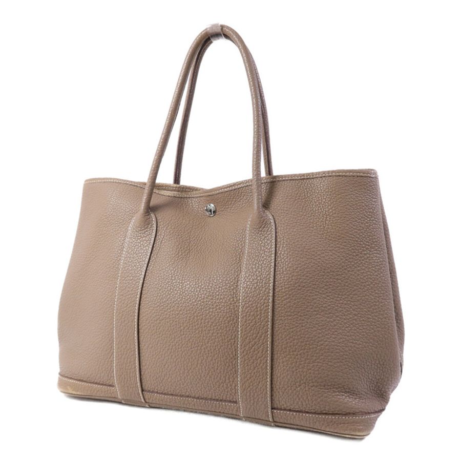 HERMES 【Hermes Fair】Clemence皮革GardenParty PM銀扣手挽袋Etoupe-2