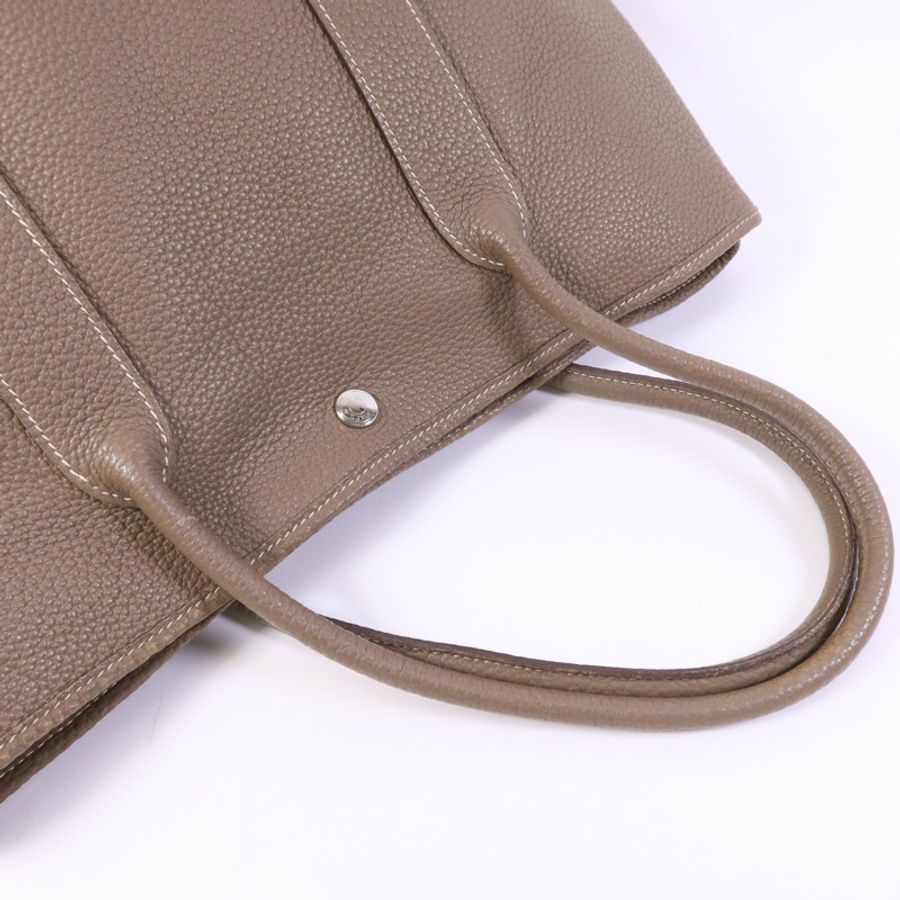 HERMES 【Hermes Fair】Clemence皮革GardenParty PM銀扣手挽袋Etoupe-8