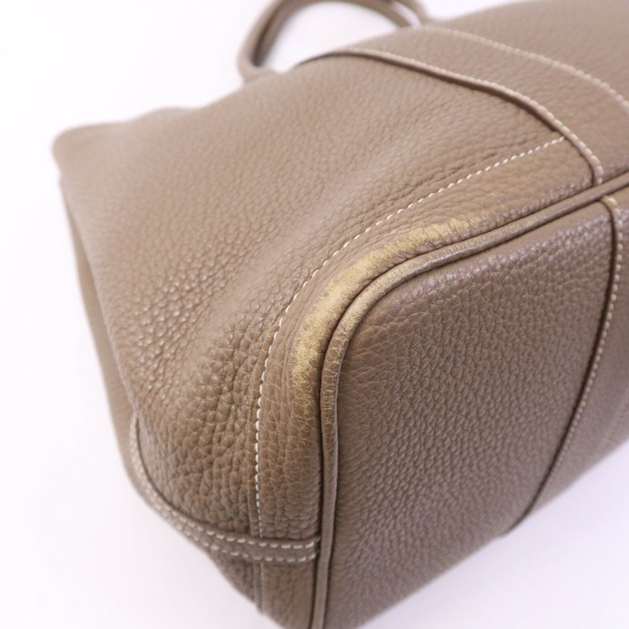 HERMES 【Hermes Fair】Clemence皮革GardenParty PM銀扣手挽袋Etoupe-10