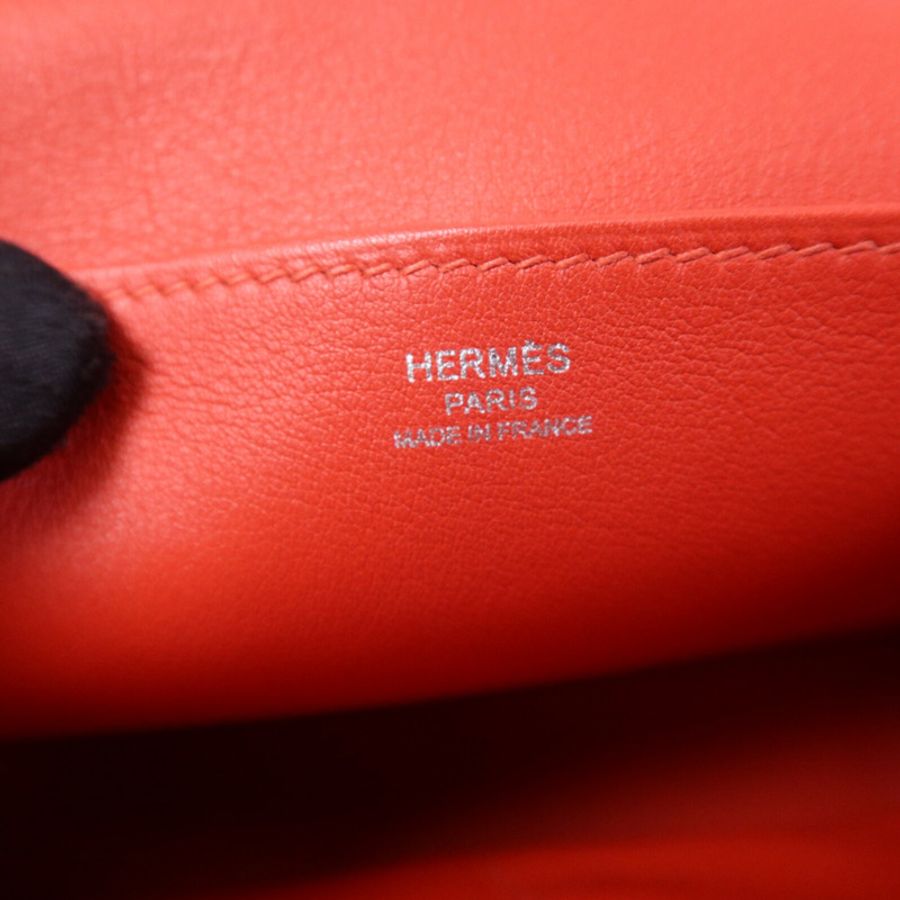HERMES Swift皮革Halzan Mini銀扣肩背袋Rouge Tomate-5