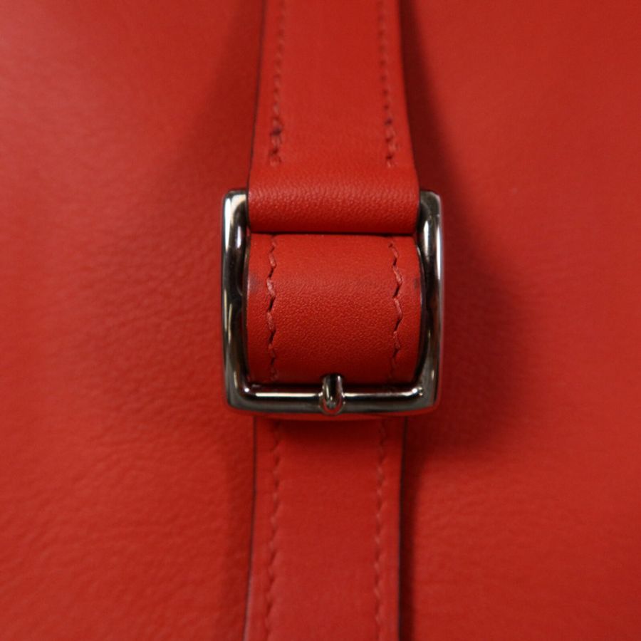 HERMES Swift皮革Halzan Mini銀扣肩背袋Rouge Tomate-6