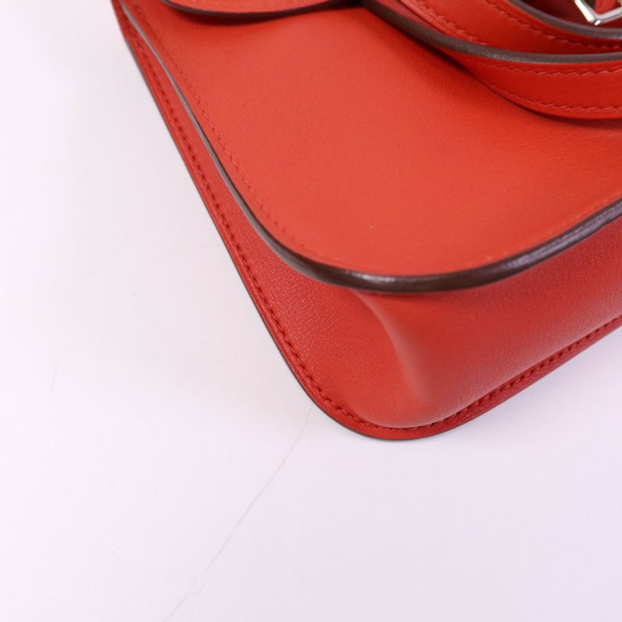 HERMES Swift皮革Halzan Mini銀扣肩背袋Rouge Tomate-11