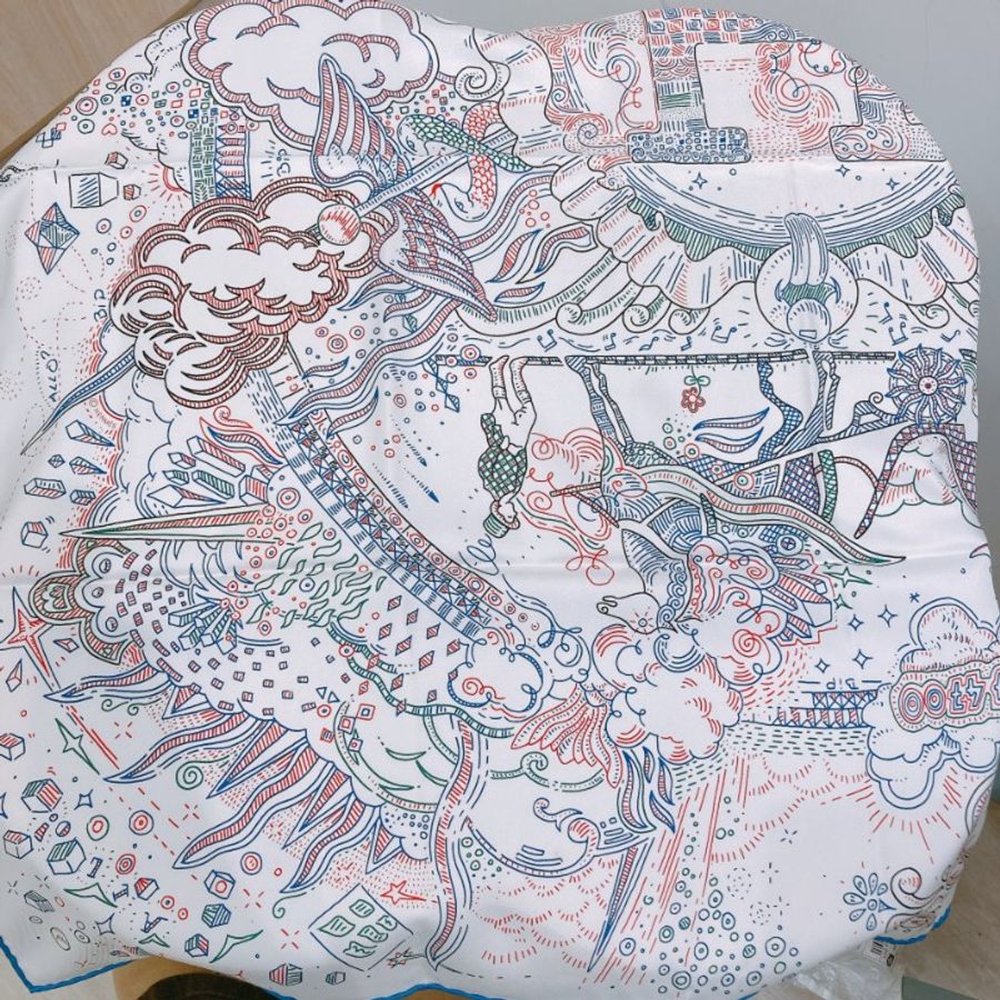 TW4746 Hermes 愛馬仕 90cm方巾 H標誌 Please Hold The Line 90x90cm Scarf Blanc/Blue-5