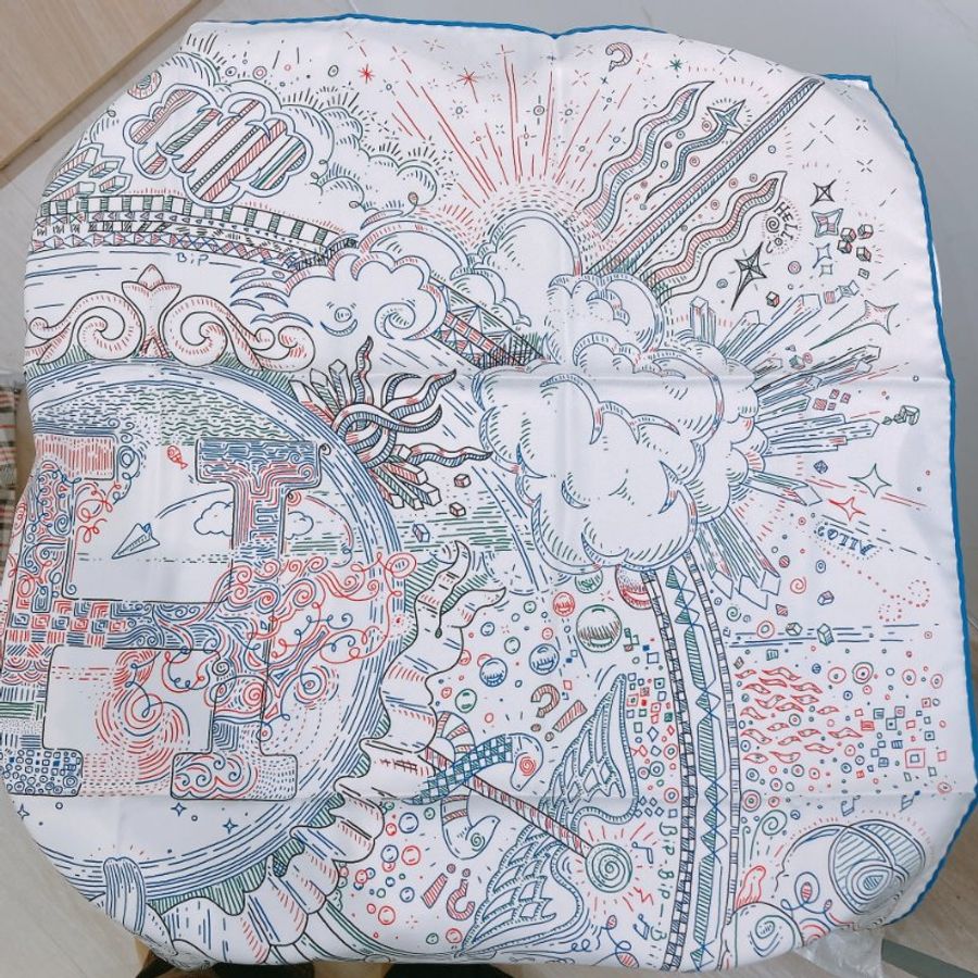 TW4746 Hermes 愛馬仕 90cm方巾 H標誌 Please Hold The Line 90x90cm Scarf Blanc/Blue-6