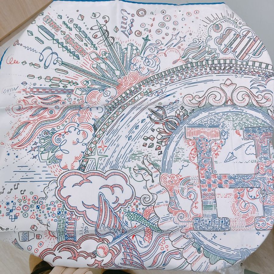 TW4746 Hermes 愛馬仕 90cm方巾 H標誌 Please Hold The Line 90x90cm Scarf Blanc/Blue-7