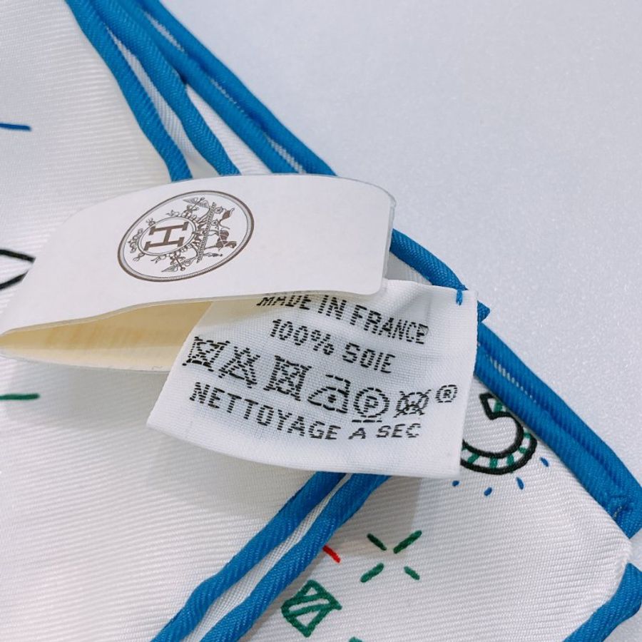 TW4746 Hermes 愛馬仕 90cm方巾 H標誌 Please Hold The Line 90x90cm Scarf Blanc/Blue-9