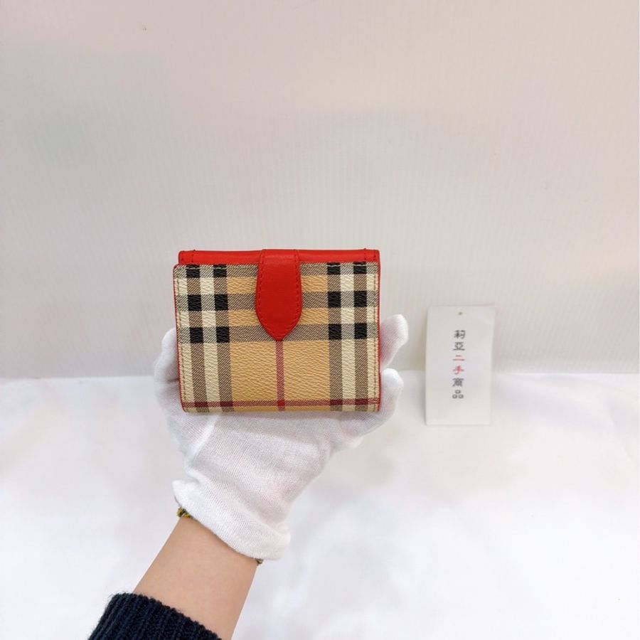 莉亞精品♡ Burberry 紅格紋 零錢袋 短夾 二手美夾-2