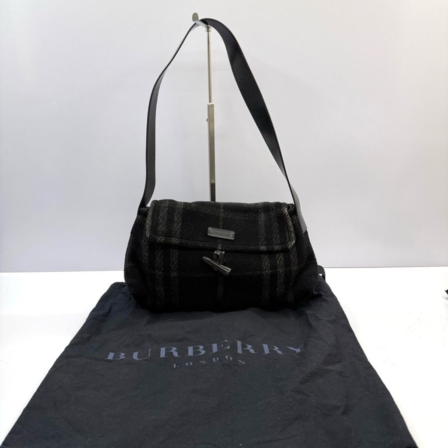 BURBERRY 巴寶莉 黑色毛呢肩背包 NOVA CHECK WOOL-2