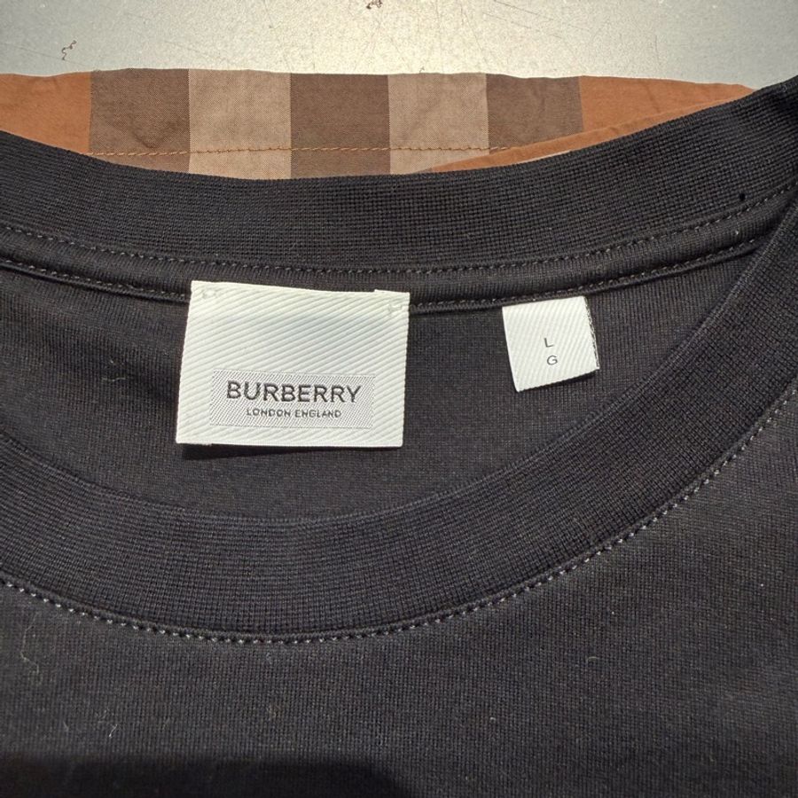 二手Burberry黑色格紋拼接短袖T恤-7