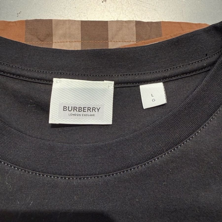 二手Burberry黑色格紋拼接短袖T恤-9