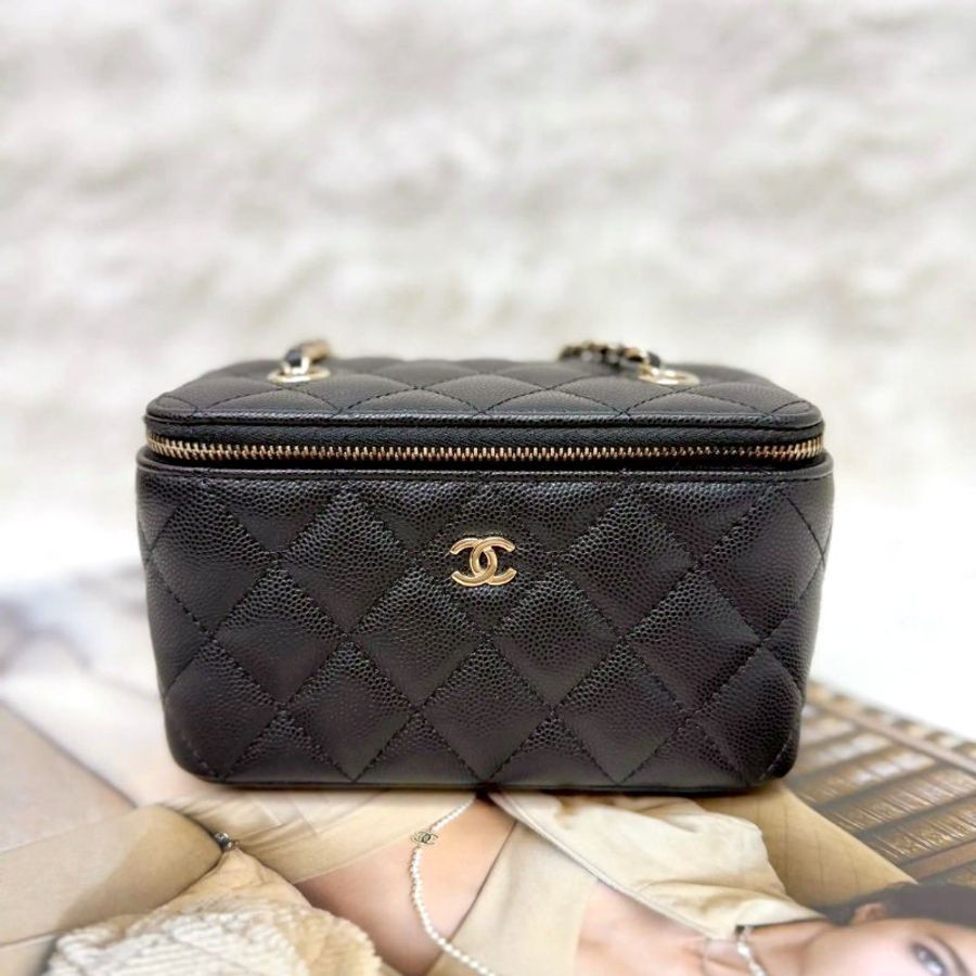 Chanel 黑金 化妆盒 荔枝紋牛皮-0