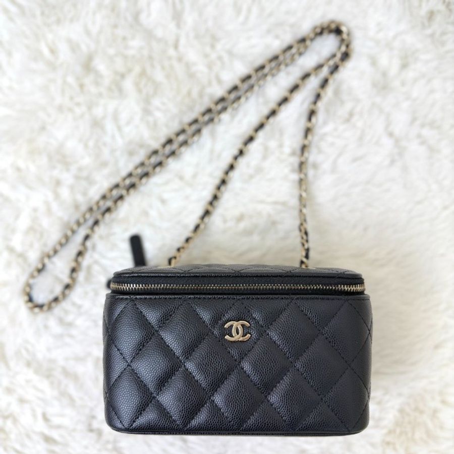 Chanel 黑金 化妆盒 荔枝紋牛皮-3