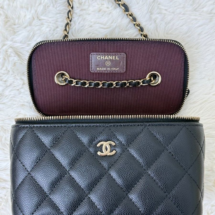 Chanel 黑金 化妆盒 荔枝紋牛皮-5