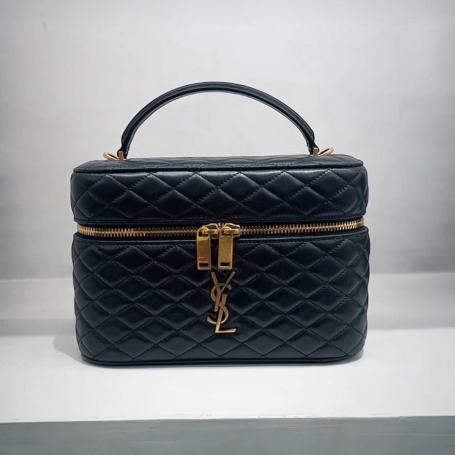 ✨2026季度全新✨Saint Laurent 851572 GABY Vanity 大款 菱格小羊皮化妝包 黑色-5